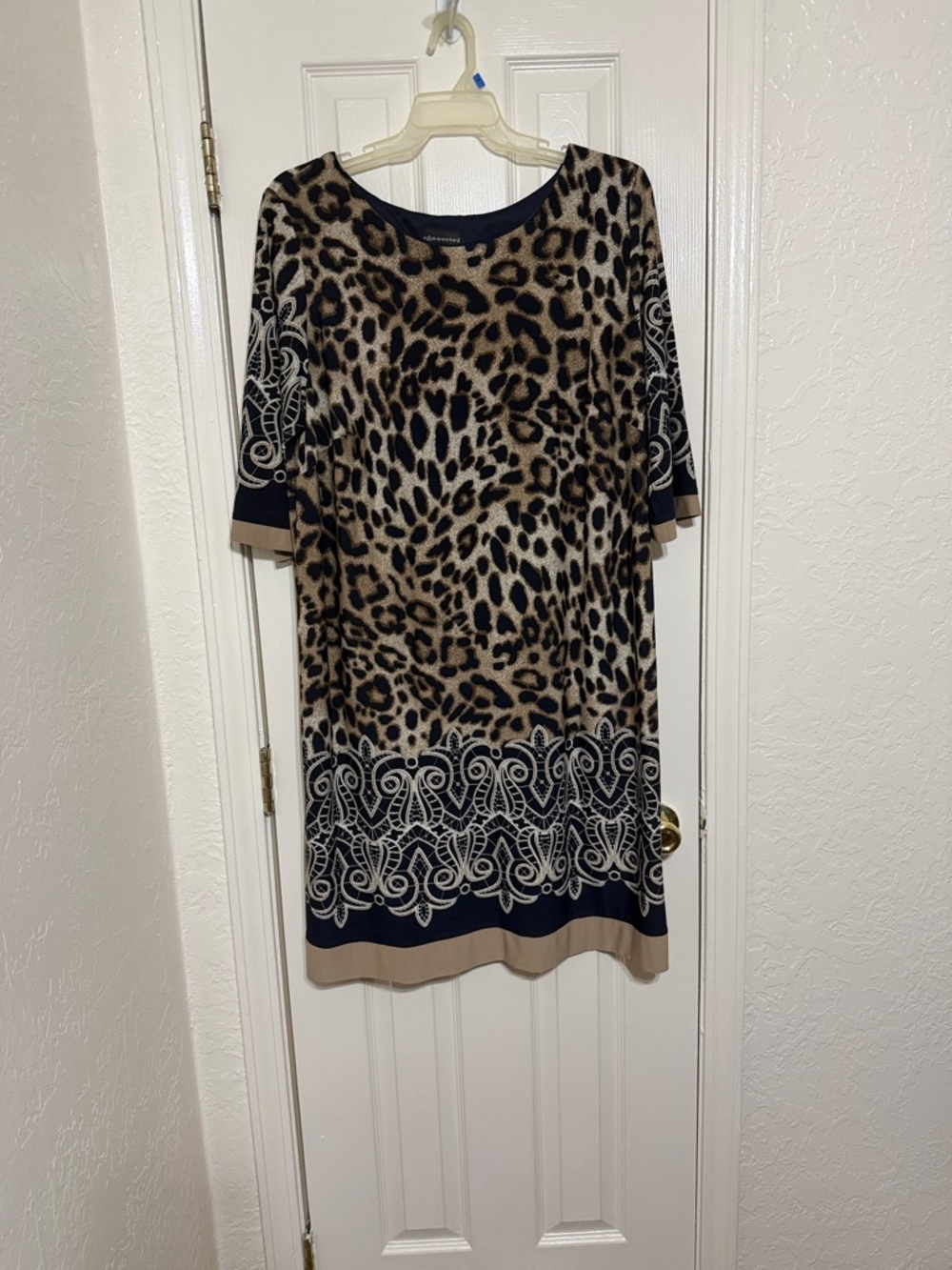 connected apparel Navy and Tan Leopard Print Dress